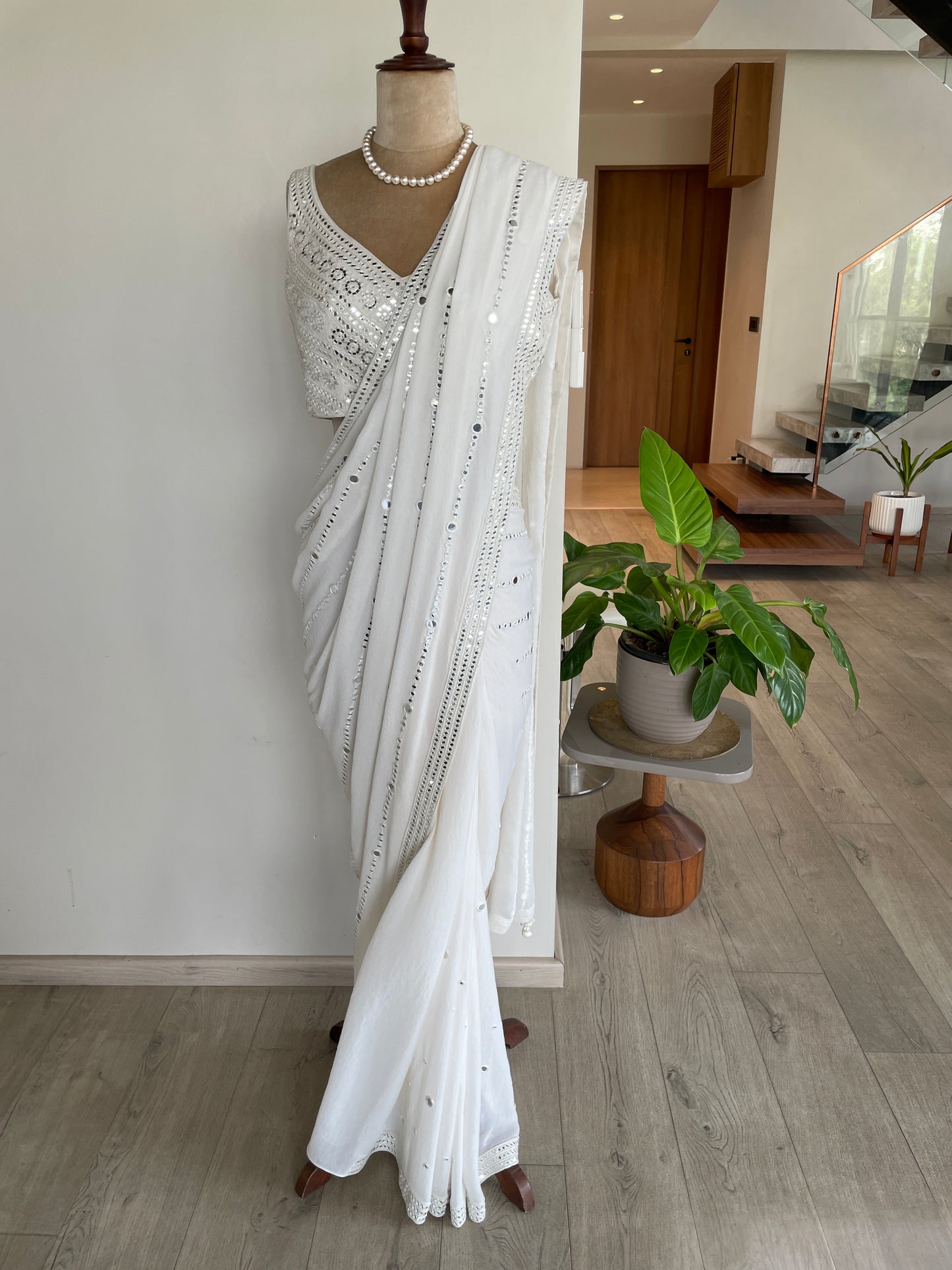 WHITE MIRRORWORK SAREE