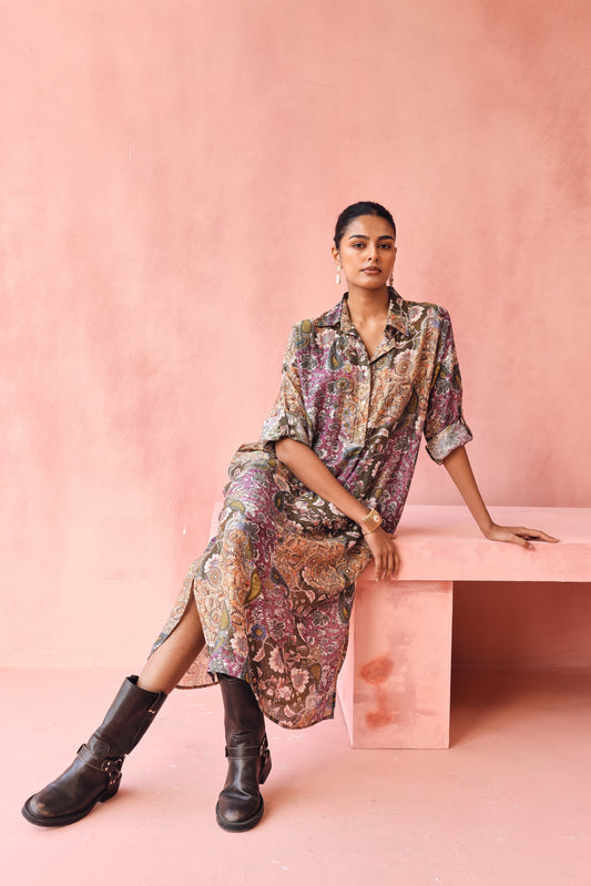 Mulberry Paisley Shirt Dress