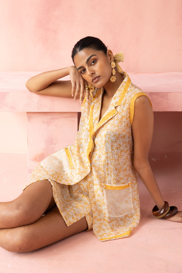 Yellow Bloom Blazer and Skorts Set