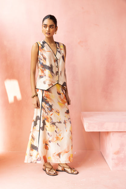 Abstract Waistcoat Skirt Set
