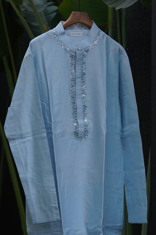 Powder Blue (Men's Wear Embroidered Kurta)