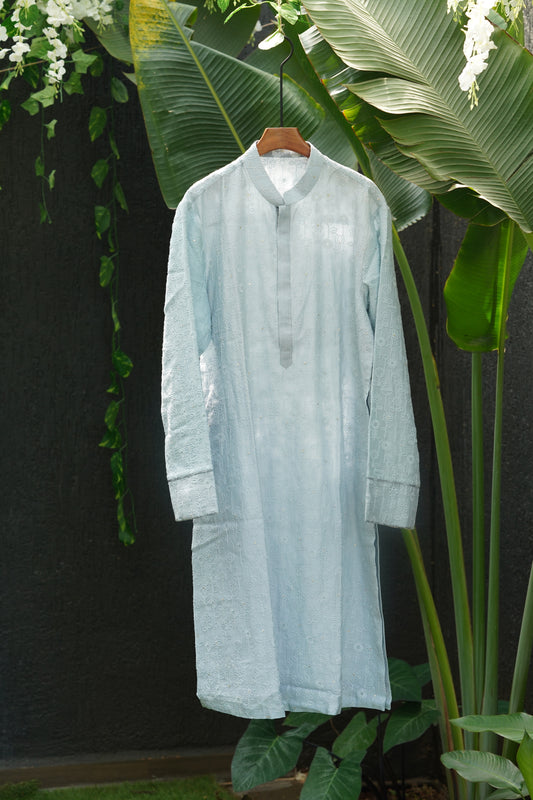 Blue Lucknowi Kurta + Pant