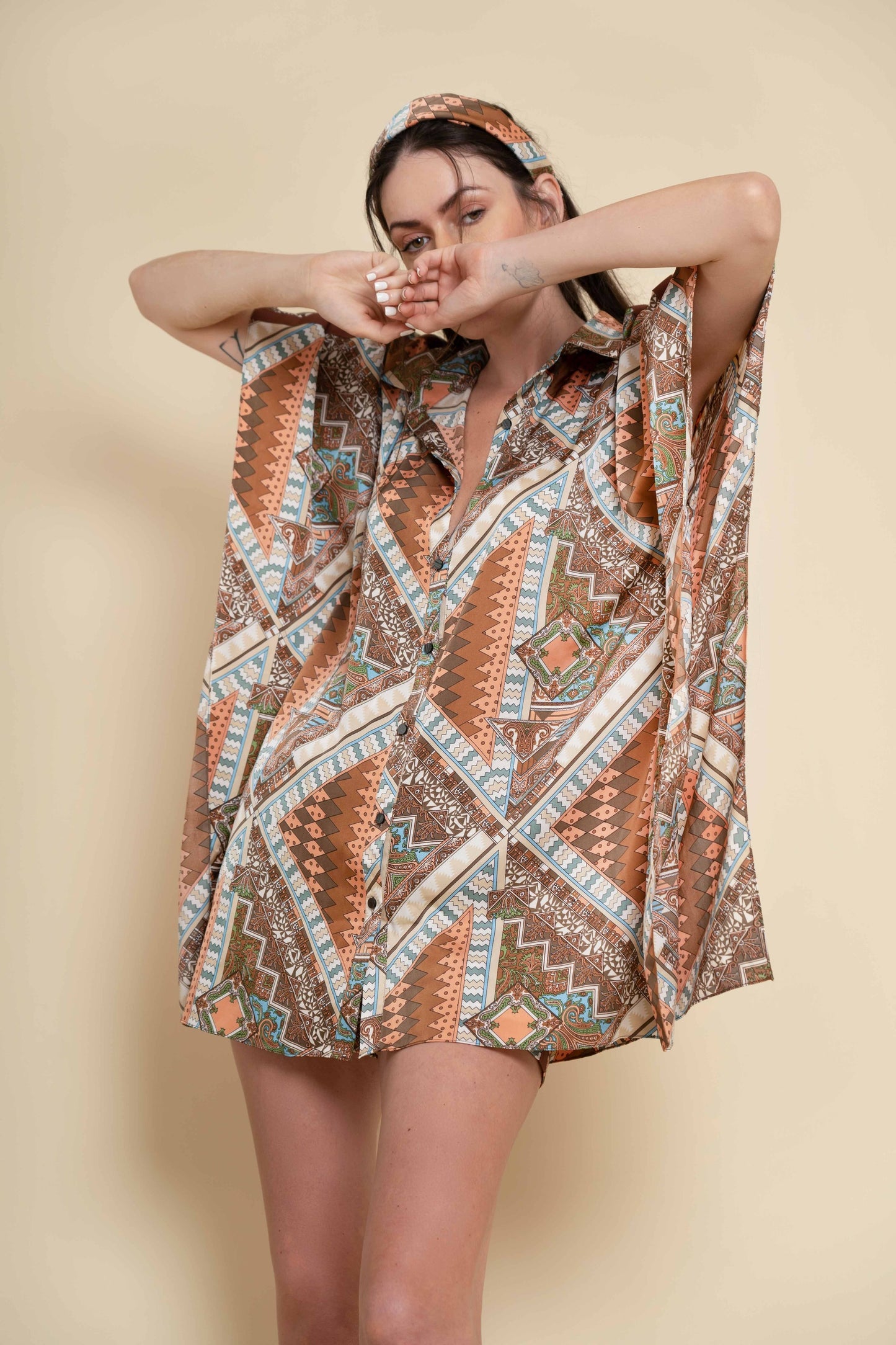 Brown jigsaw Kaftan Co-Ord Set