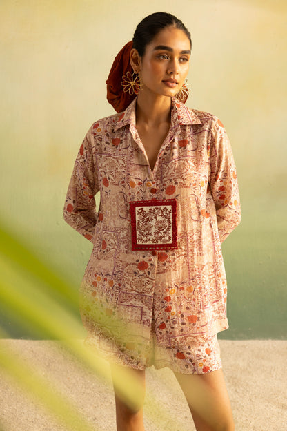 Floral Rust Fresco Shorts Set