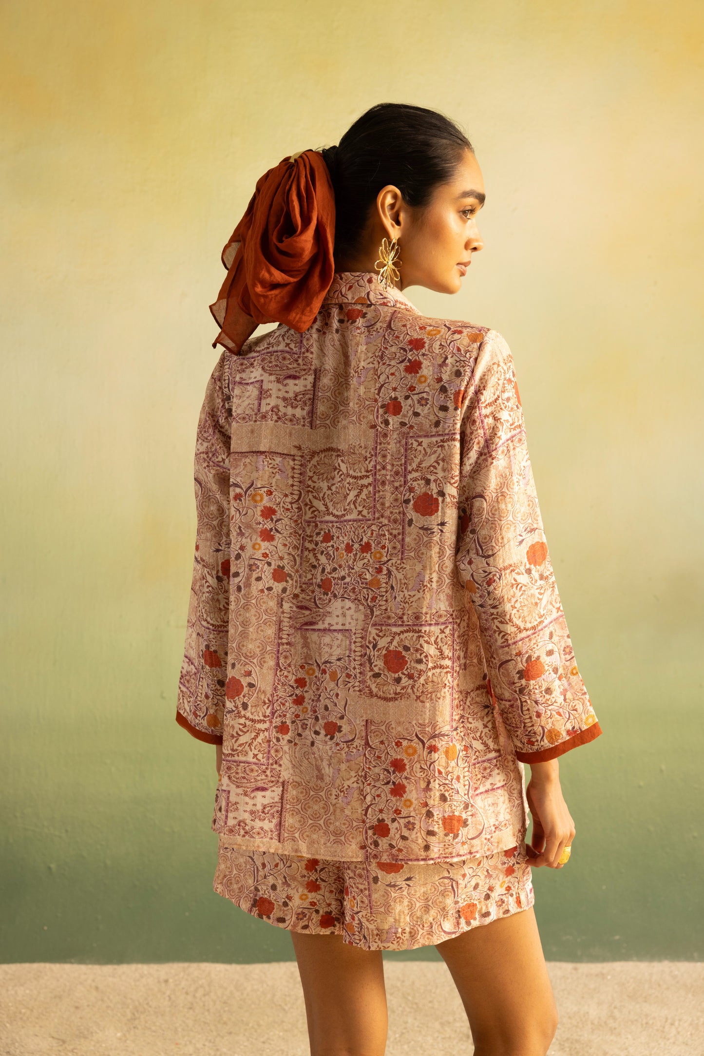 Floral Rust Fresco Shorts Set