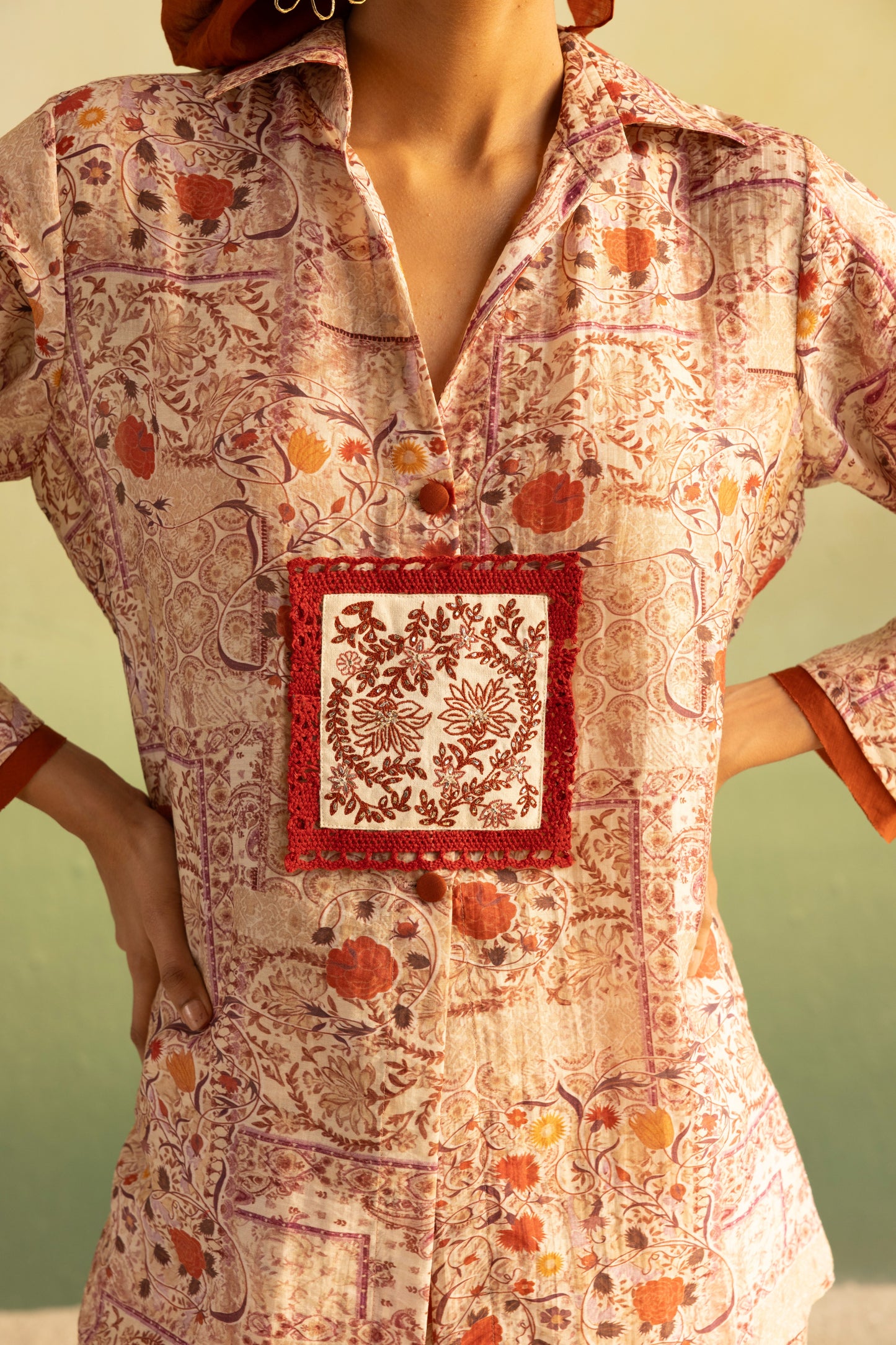 Floral Rust Fresco Shorts Set