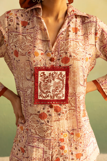 Floral Rust Fresco Shorts Set