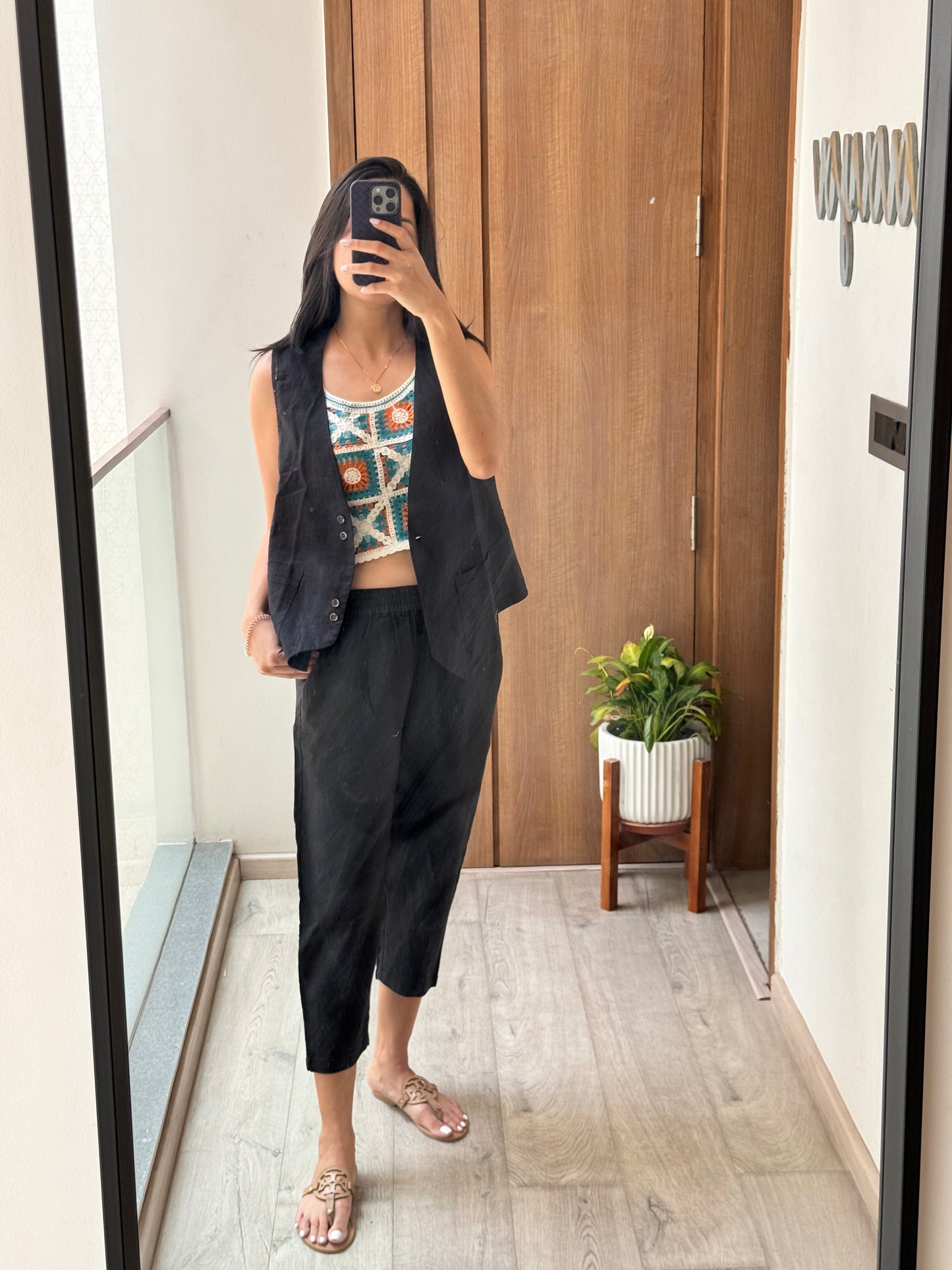 Black waistcoat & Black linen pants