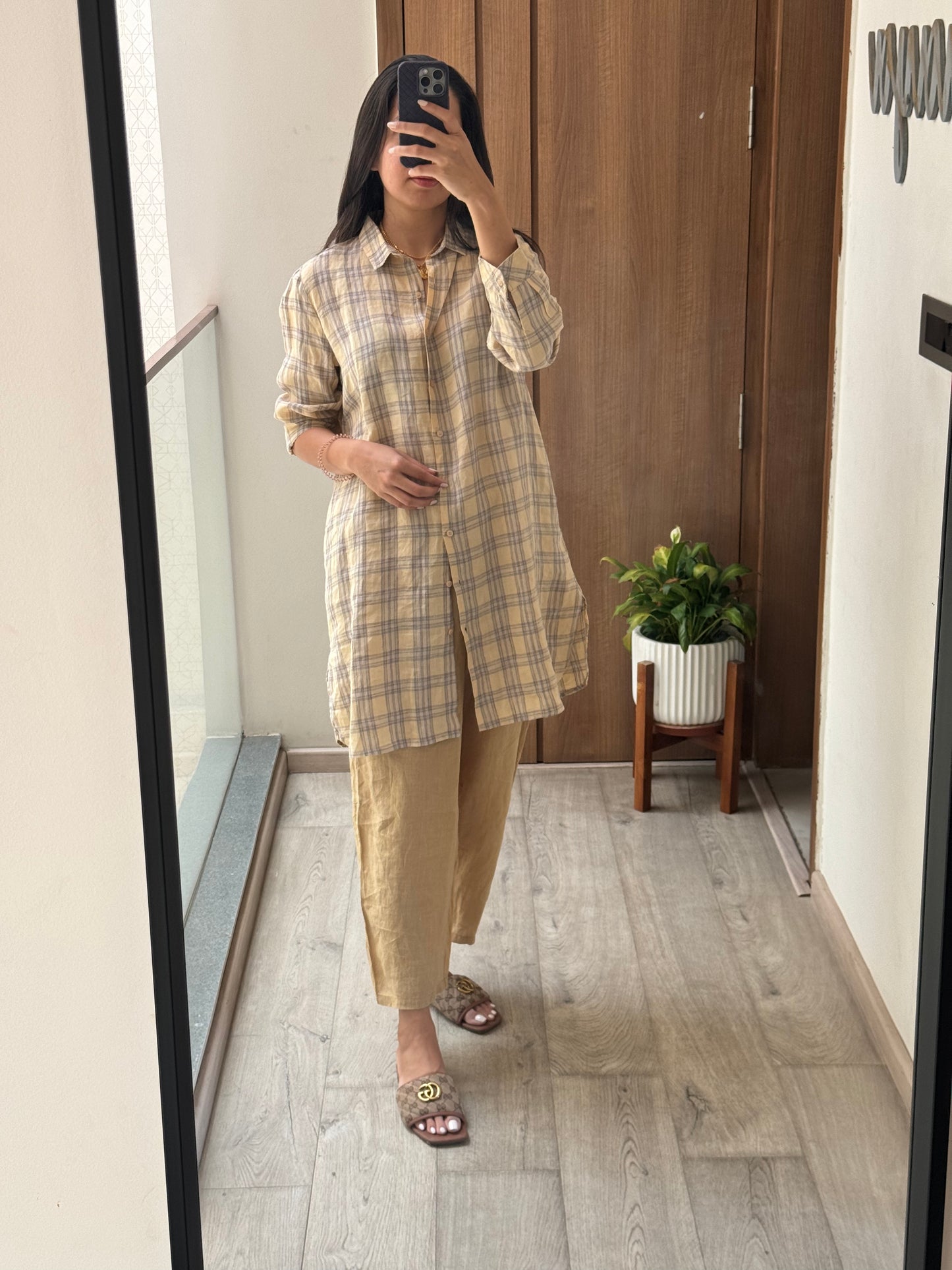 Parmesan yellow checkered kurta pant