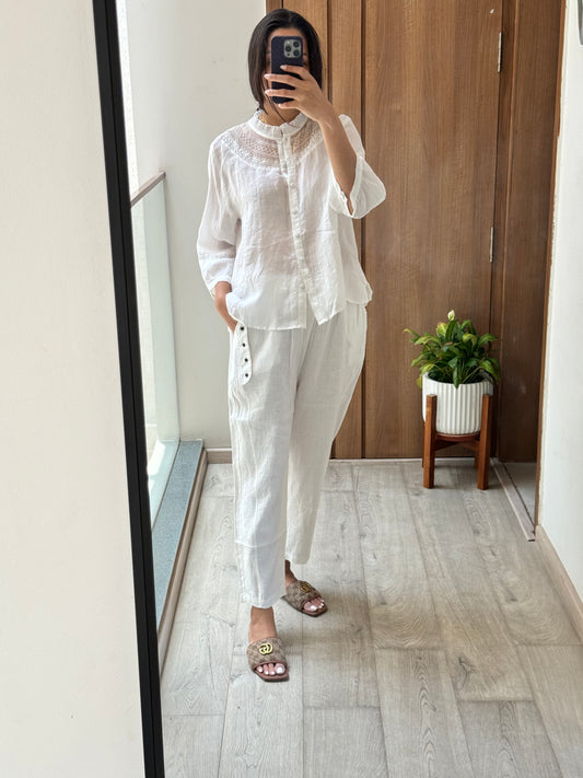 White Embroidery top & White button pant