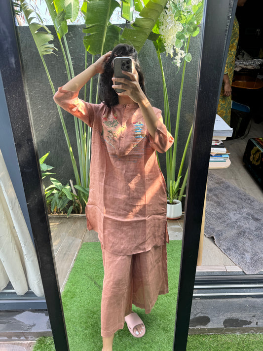 Coral embroidered kurta pant