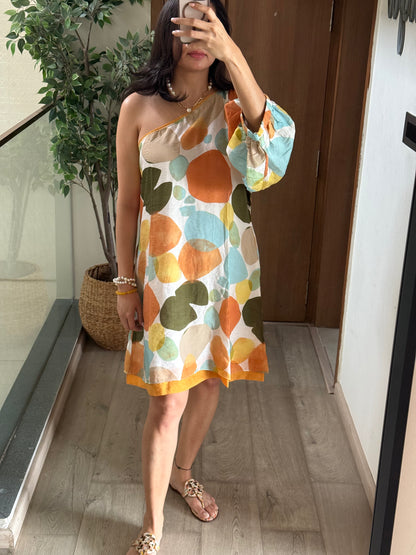 Abstract polka one shoulder dress