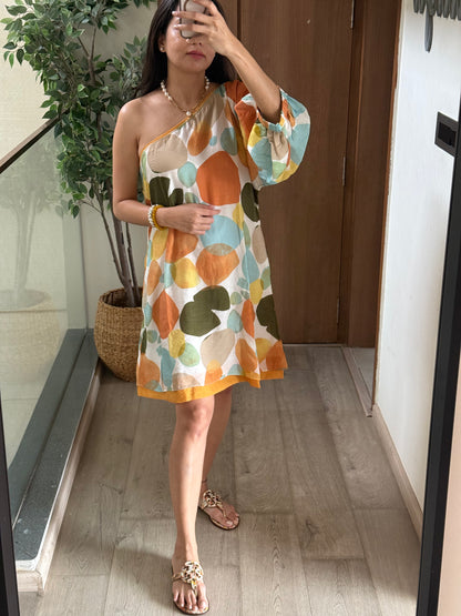 Abstract polka one shoulder dress