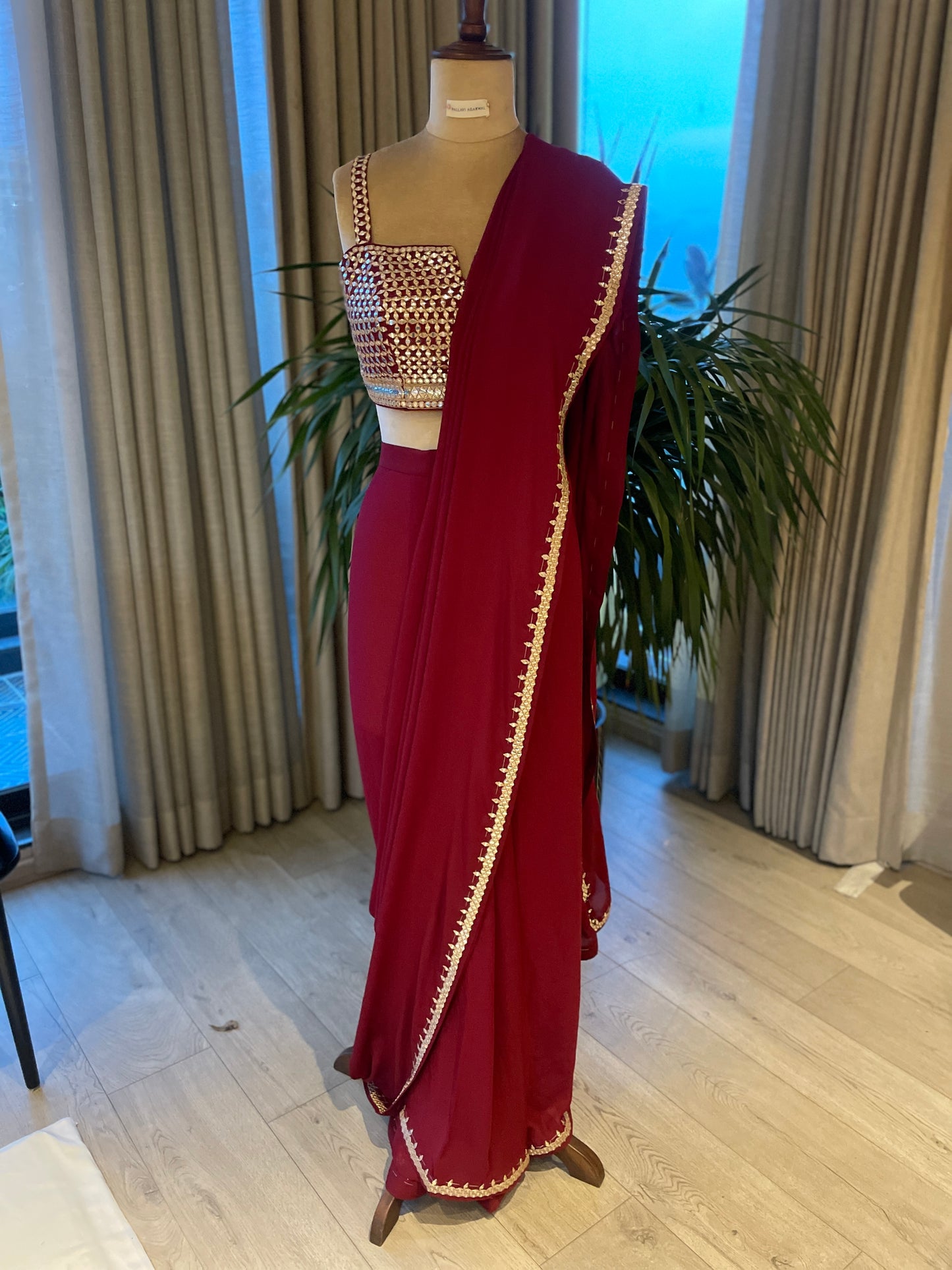 MIDNIGHT CRIMSON DRAPED SAREE