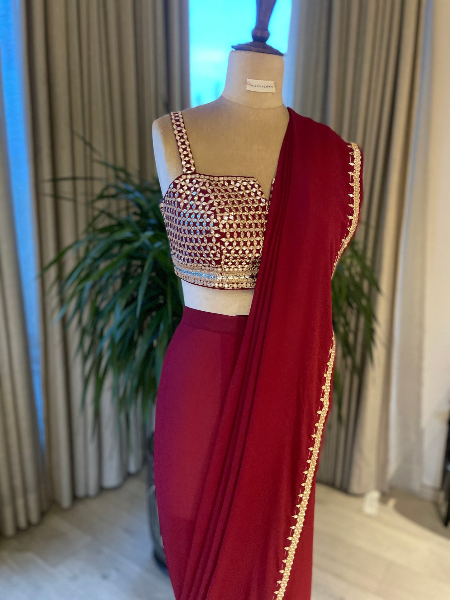 MIDNIGHT CRIMSON DRAPED SAREE