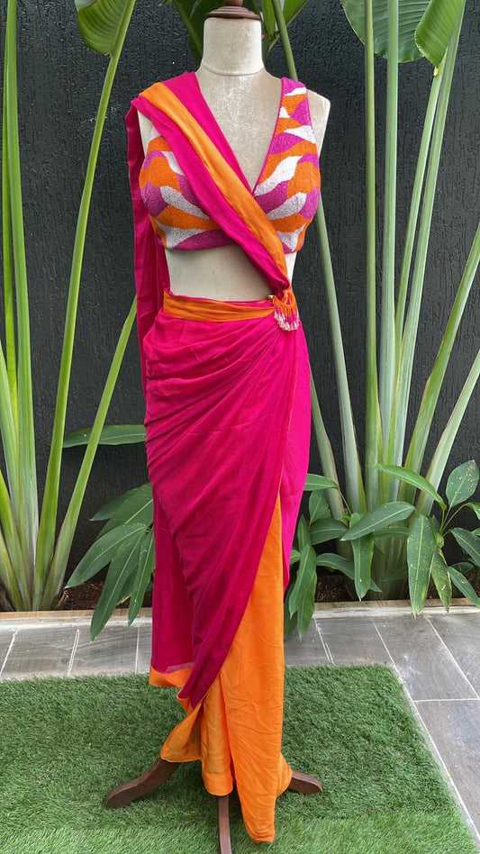 Raspberry Saree Set