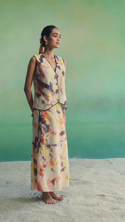 Abstract Waistcoat Skirt Set