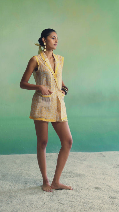 Yellow Bloom Blazer and Skorts Set