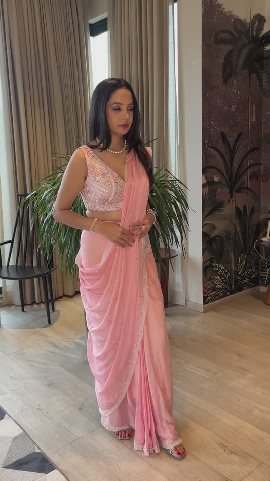 ROSA PINK MIRROR DRAPED SAREE